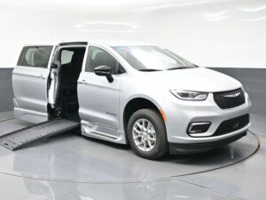 Silver Chrysler Pacifica with BraunAbility Side Entry Automatic Fold Out conversion