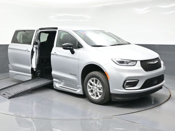 Silver Chrysler Pacifica with BraunAbility Side Entry Automatic Fold Out conversion