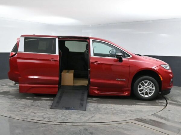 Red Chrysler Pacifica with BraunAbility Side Entry Automatic In Floor conversion
