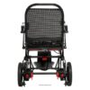 Rear view of the Jazzy® Ultra Light Travel Power Wheelchair, showcasing a mesh back, red accents, and four sturdy wheels.