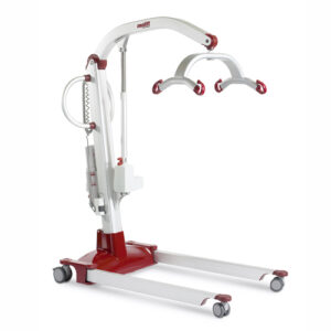 The Molift Mover 205 boasts a red and white frame, an adjustable arm, and an ergonomic handle, all designed for effortless transportation and unwavering support.