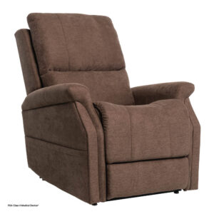 The VivaLift! Metro 2 Lift Chair is a comfortable brown recliner with padded armrests and a high backrest, shown on a white background.