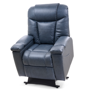 Rhea Lift Chair in dark gray leather shown facing forward on a white background.